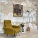 Vintage armchair in fabric and metal compass legs, circa 1950.