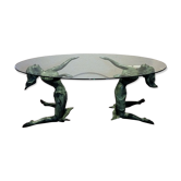 Table low vintage brass and glass. Circa 70