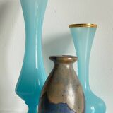 Vases blue stoneware opaline glass vintage