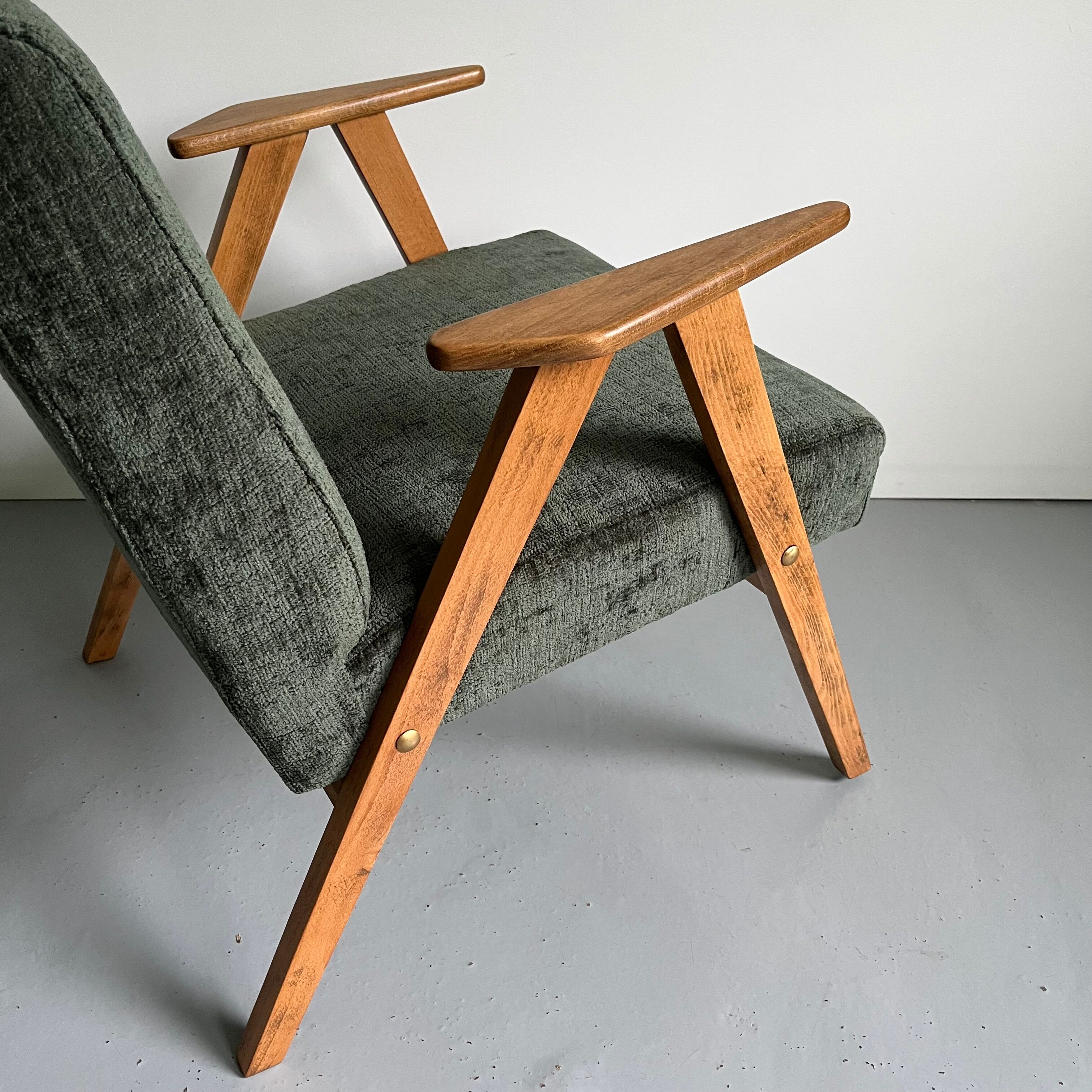 Restored Vintage Mid Century Modern Armchair, Forest Green Lounge Chair