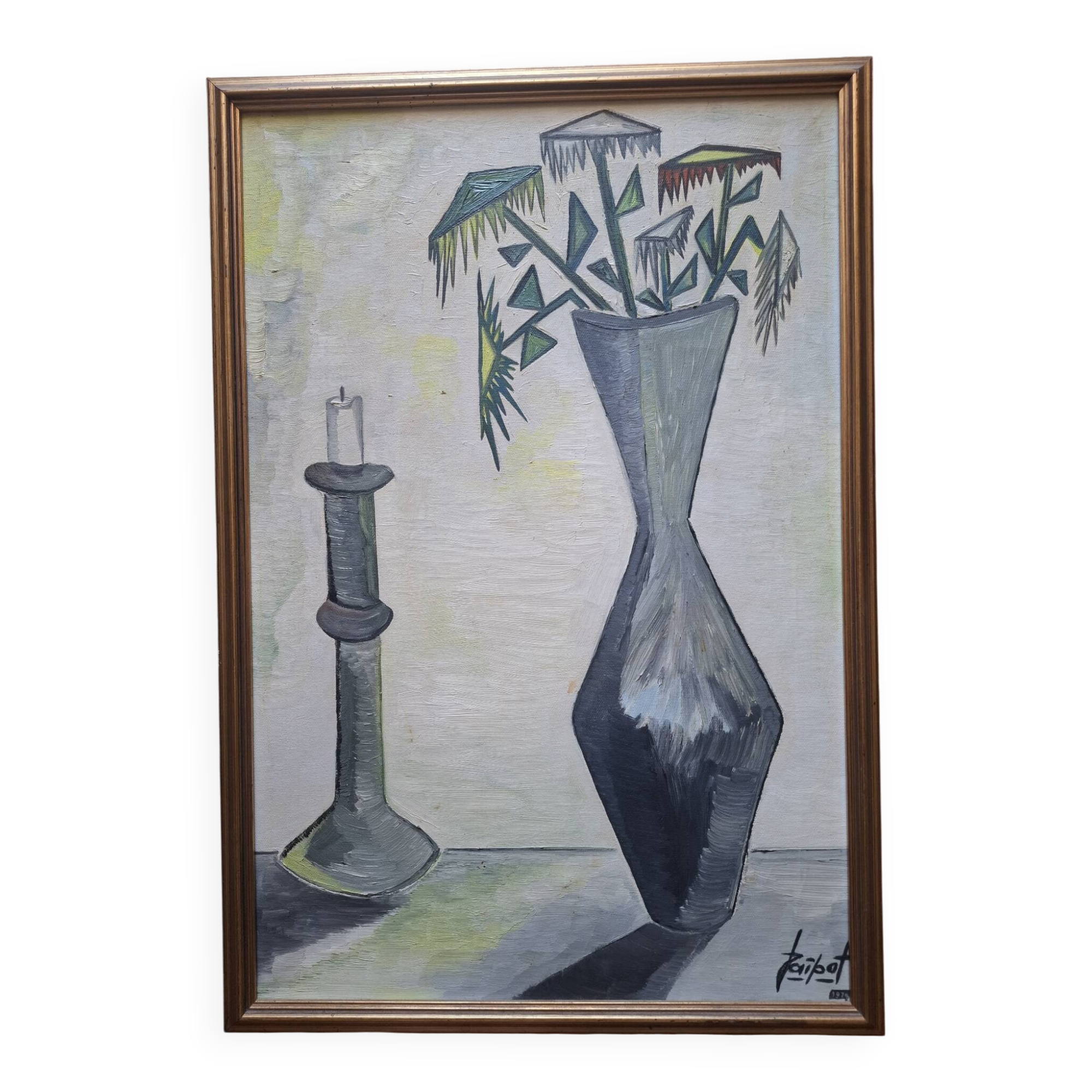 Tableau, huile sur toile dans le goût de Bernard Buffet, années 70