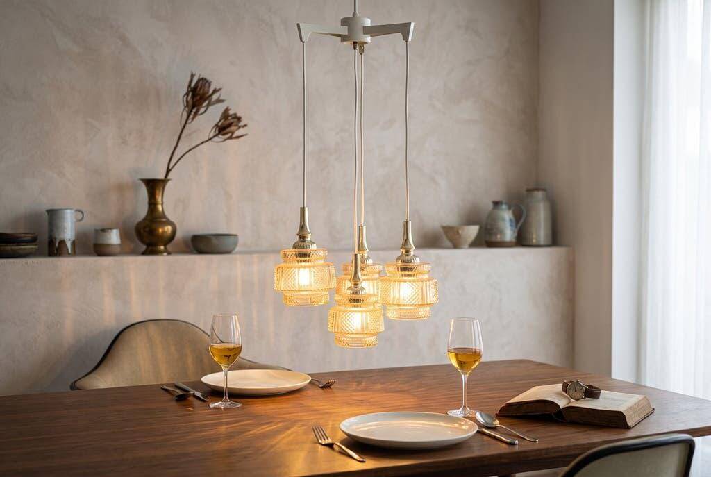 Vintage glass cascade chandelier with chrome.