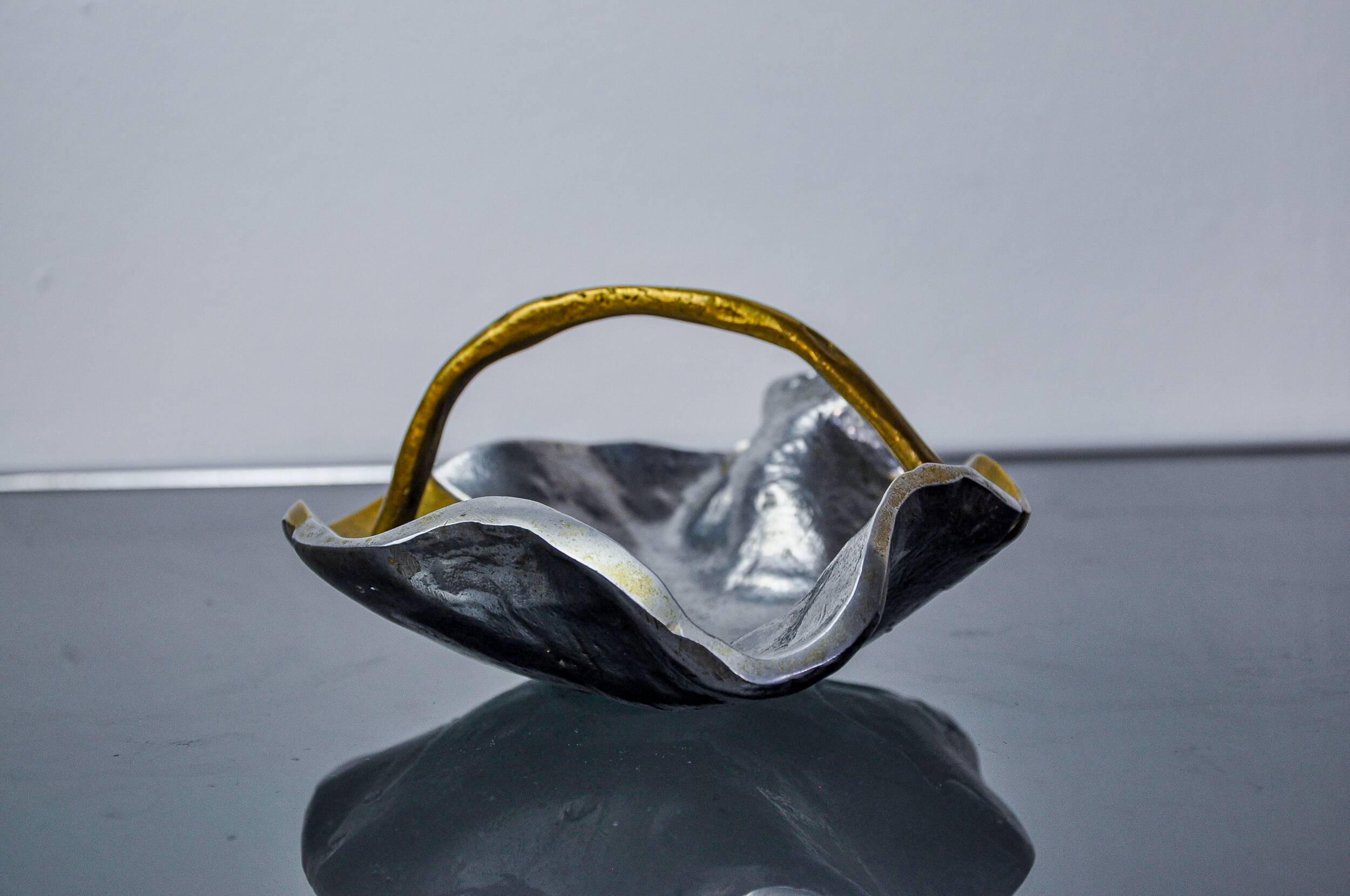 Brutalist pocket emptier by Art3, bronze and aluminum 1970, Spain