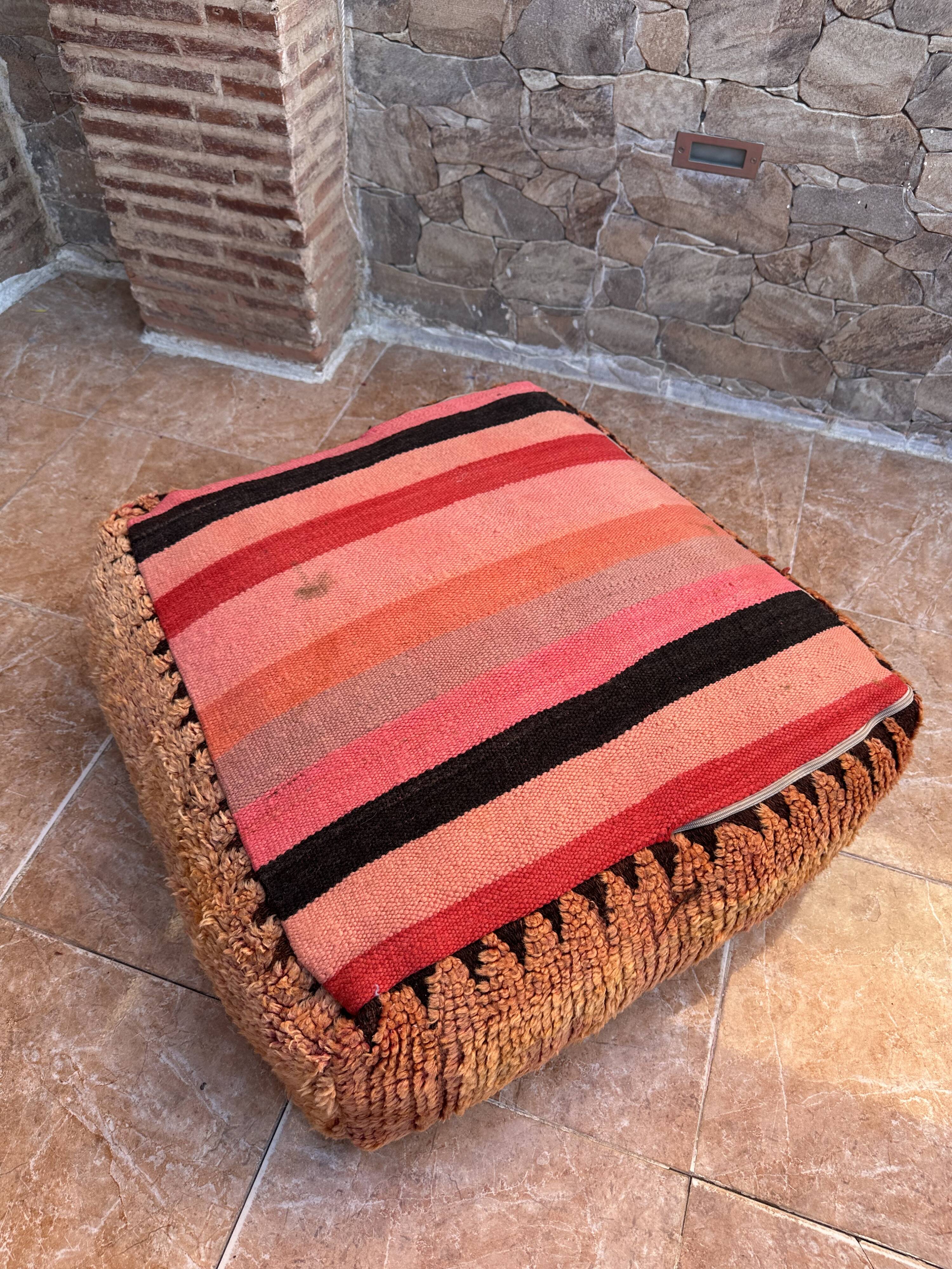 Handmade Berber Kilim pouf, floor cushion