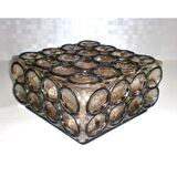 Vintage 1960s German iron ring glass ceiling lamp by Limburg