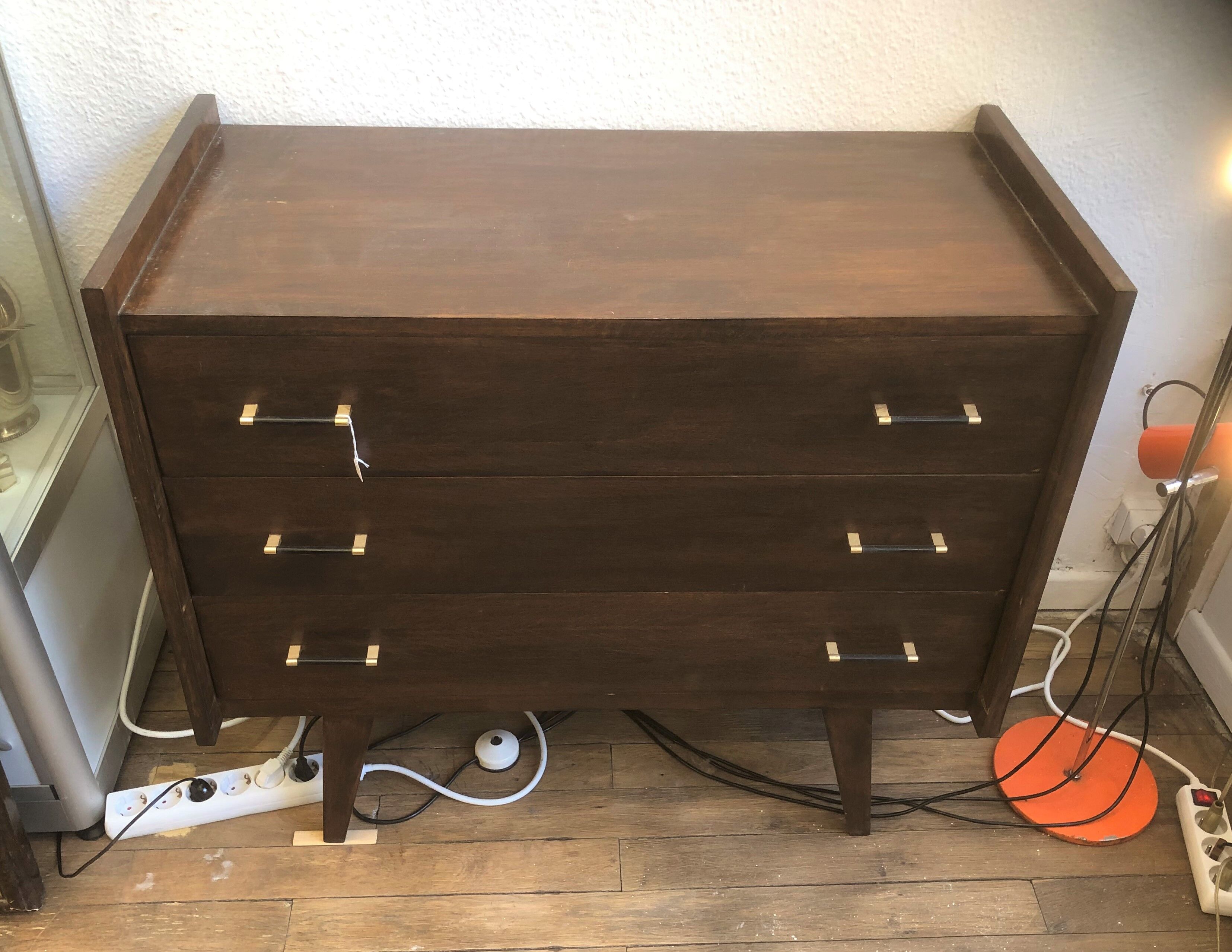Old Vintage Chest of Drawers 3 drawers Scandinavian Compass Feet Wood