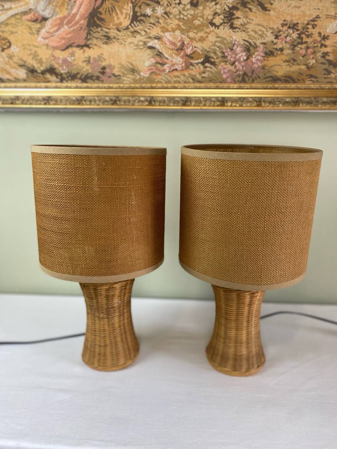Pair of wicker lamps