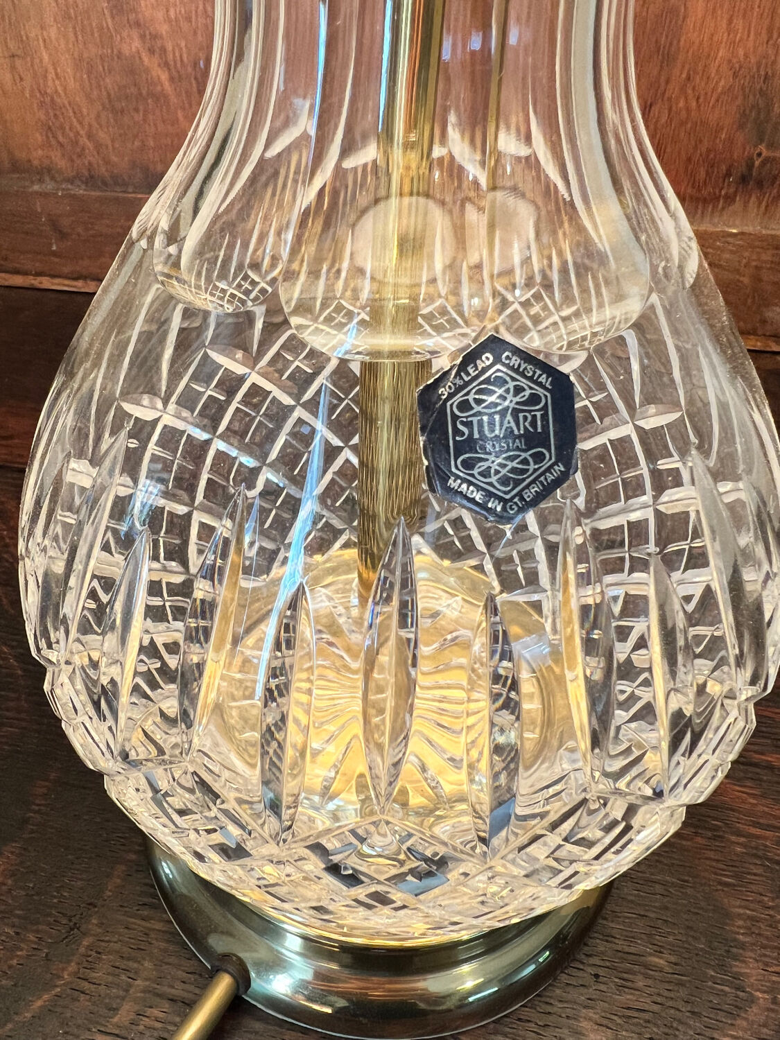 Crystal lamp stand | round diamond cut crystal lamp | stuart crystal lamp