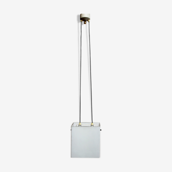 Cubic hanging lamp in opaline, 1960s