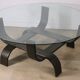 Vintage Fubo coffee table – curved wood & smoked glass – 1970s