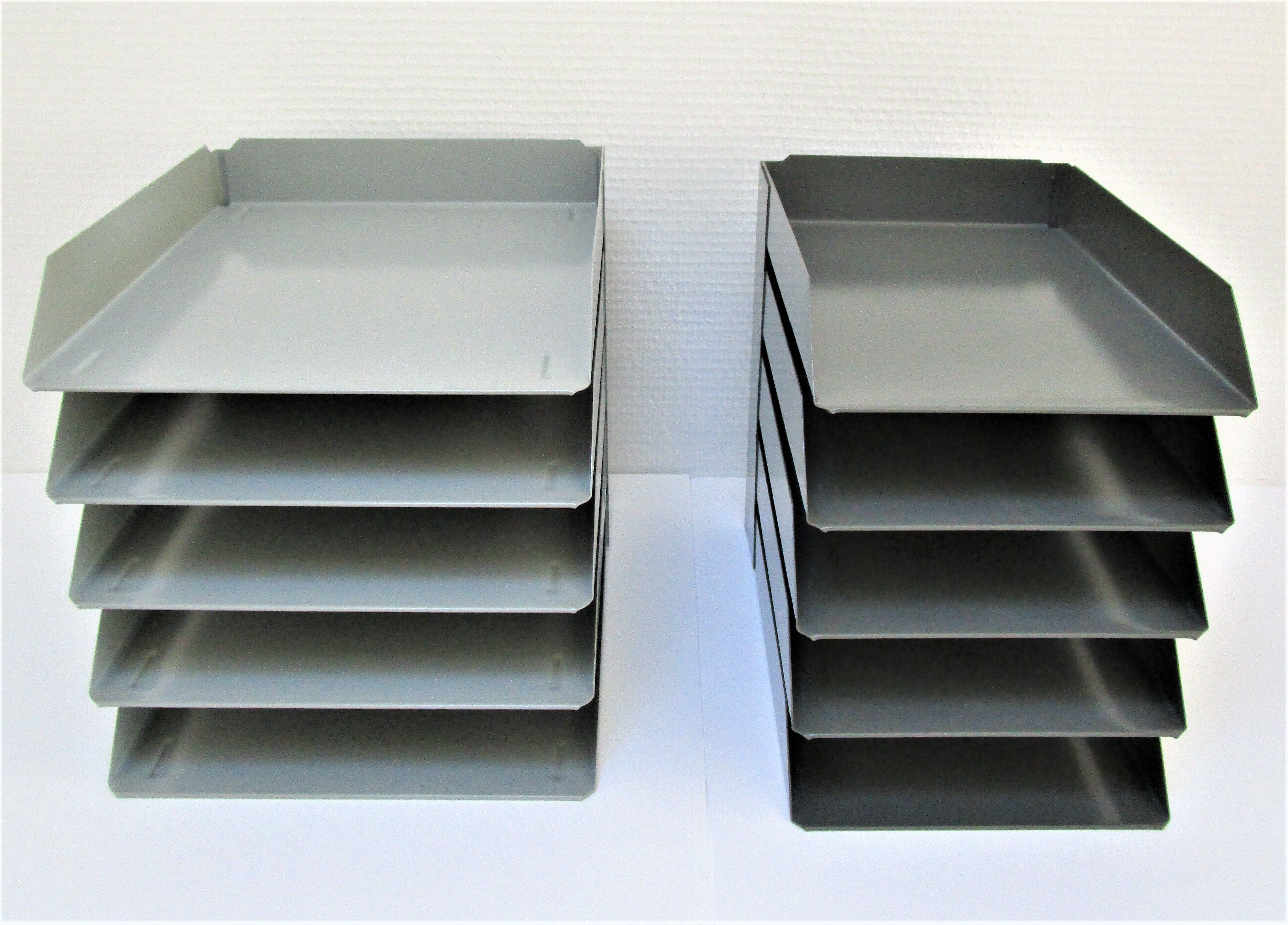 Two vintage lacquered steel desk sorters