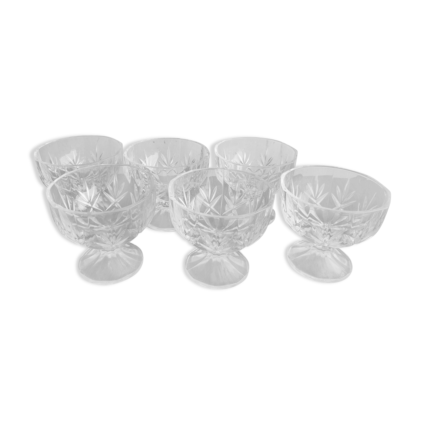 Set of 6 cut glass ice cream cups