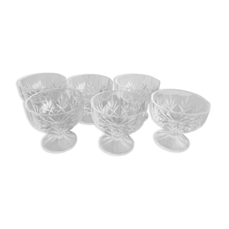 Set of 6 cut glass ice cream cups