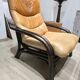 Vintage camel leather lounge chair with ottoman – wooden frame – 1970s