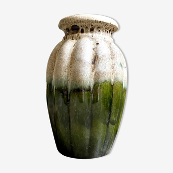 Vase W. Germany en céramique émaillée marron et verte