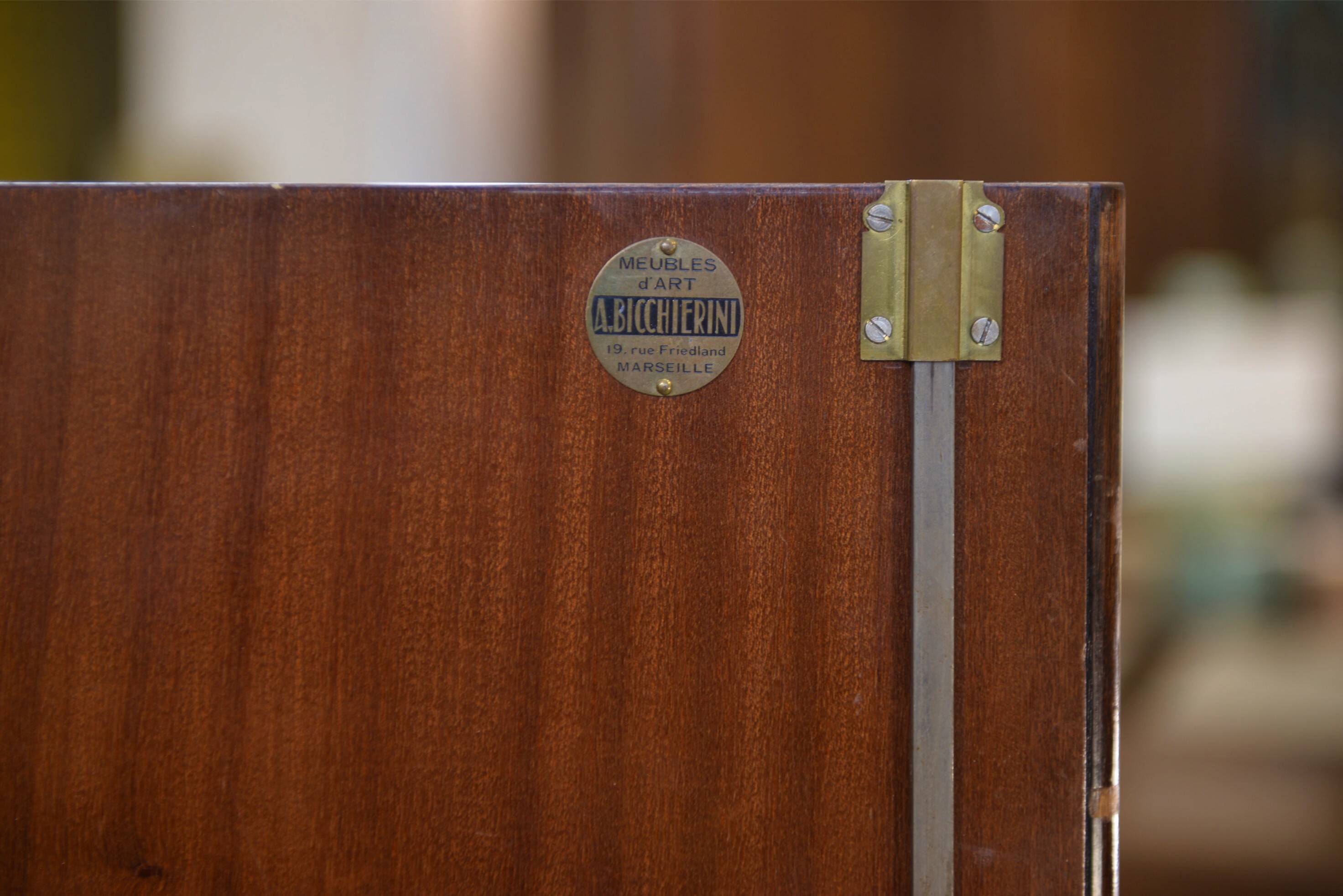 Art Deco mahogany wardrobe, signed A. Bicchierini, 1940s.