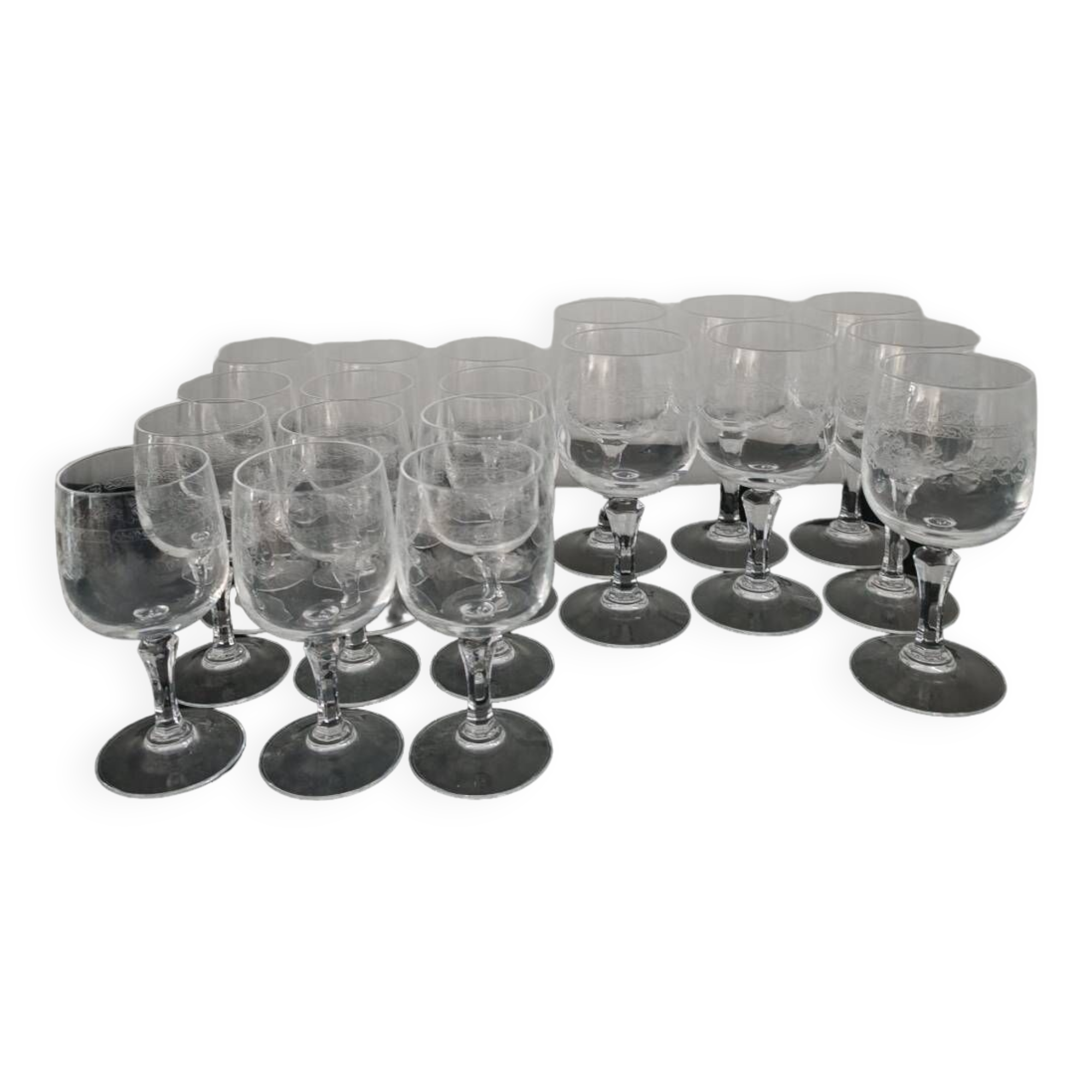 Set of 19 chiseled crystal stemmed glasses