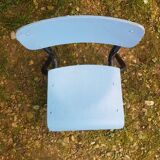 Chaise enfant style mullca tube metal noir + assise & dossier bois vintage #a663