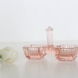 Servant salt pepper in pink glass, molded glass, vintage french, authentic