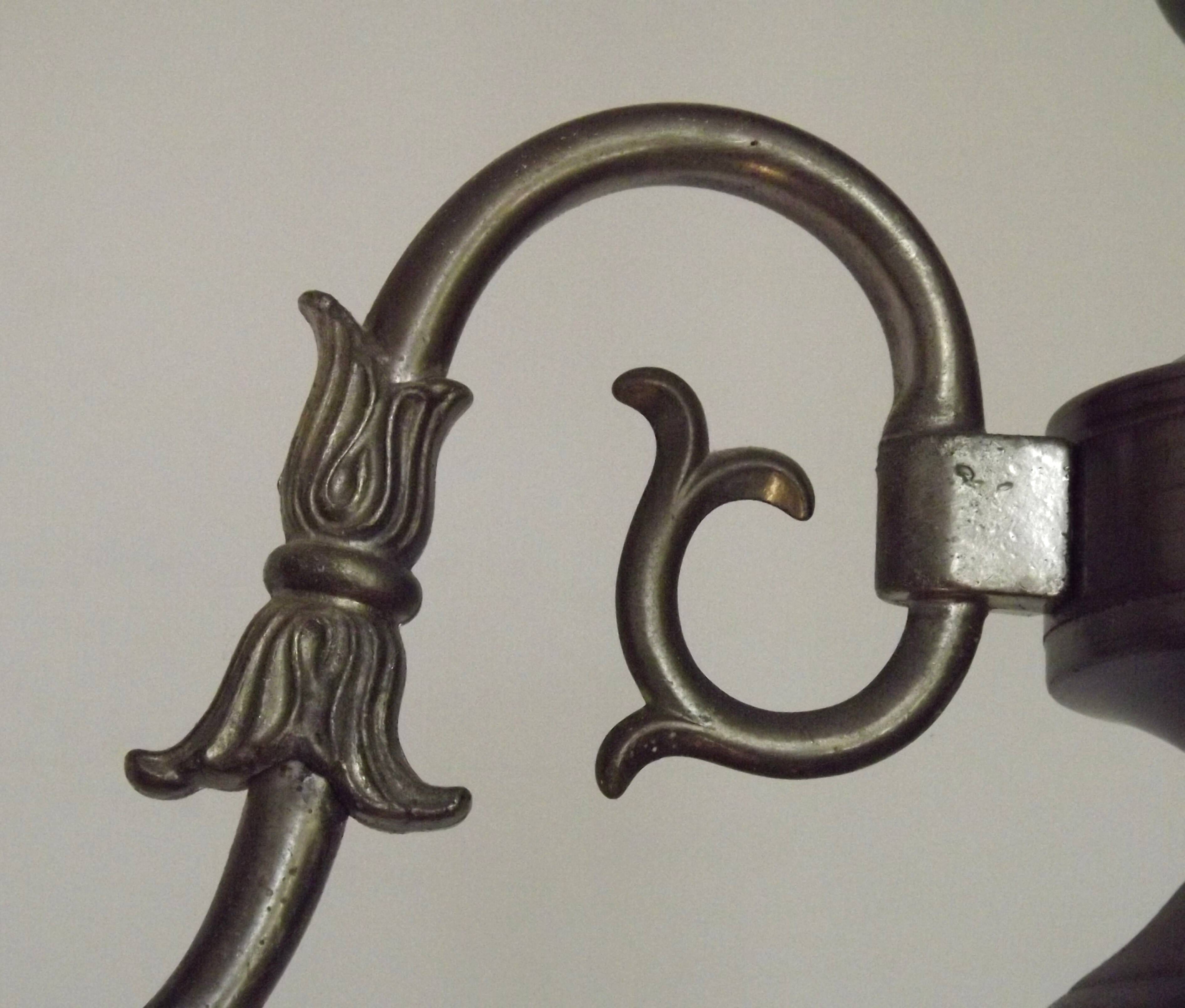 Italian Vintage Silver Brushed Metal 3 Light Flemish Style Chandelier