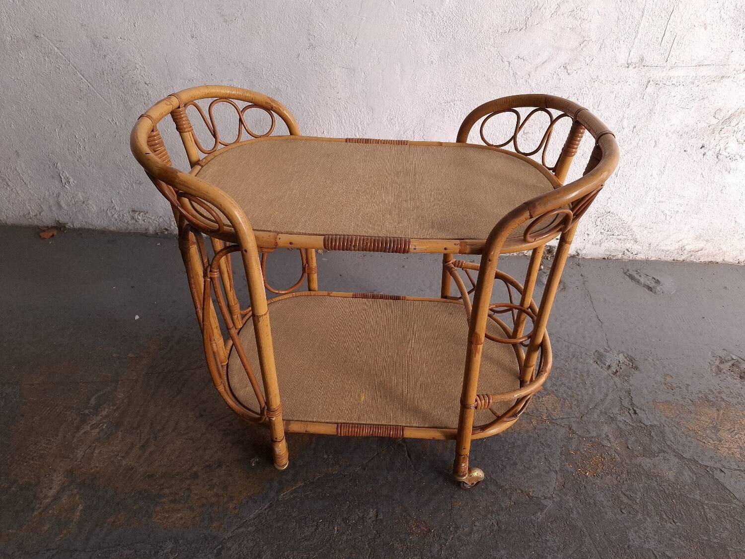 Vintage rattan serving trolley