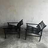 Set of 2 Black PVC Spaghetti Lounge Chairs — Lacquered Metal Frame, Giandomenico Belotti (1980s)