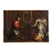Painting of Daniel in the lion's den, oil on canvas, 17th century.