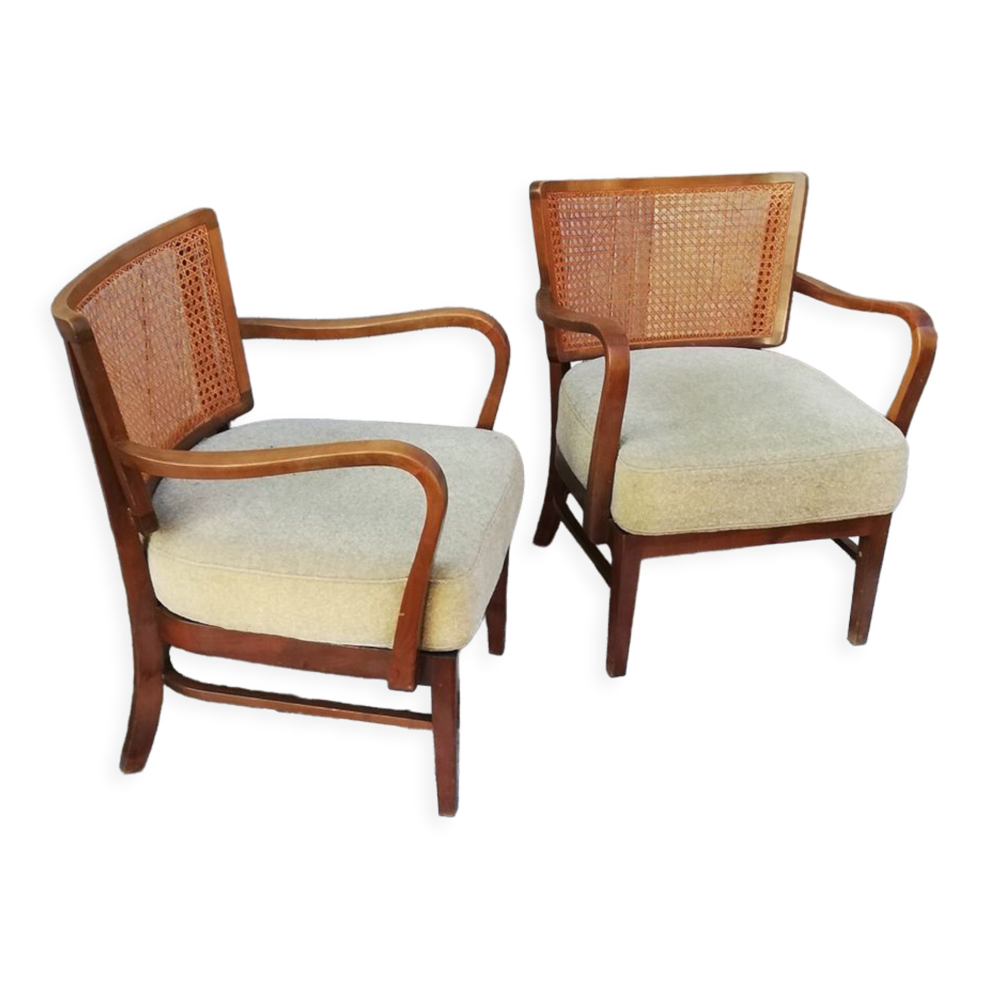 Paire de fauteuils vintage cannage