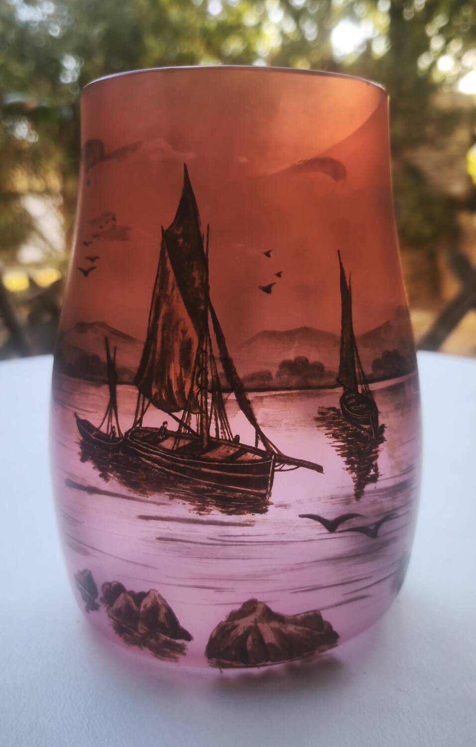 Vase signed Michel with a lakeside decoration.