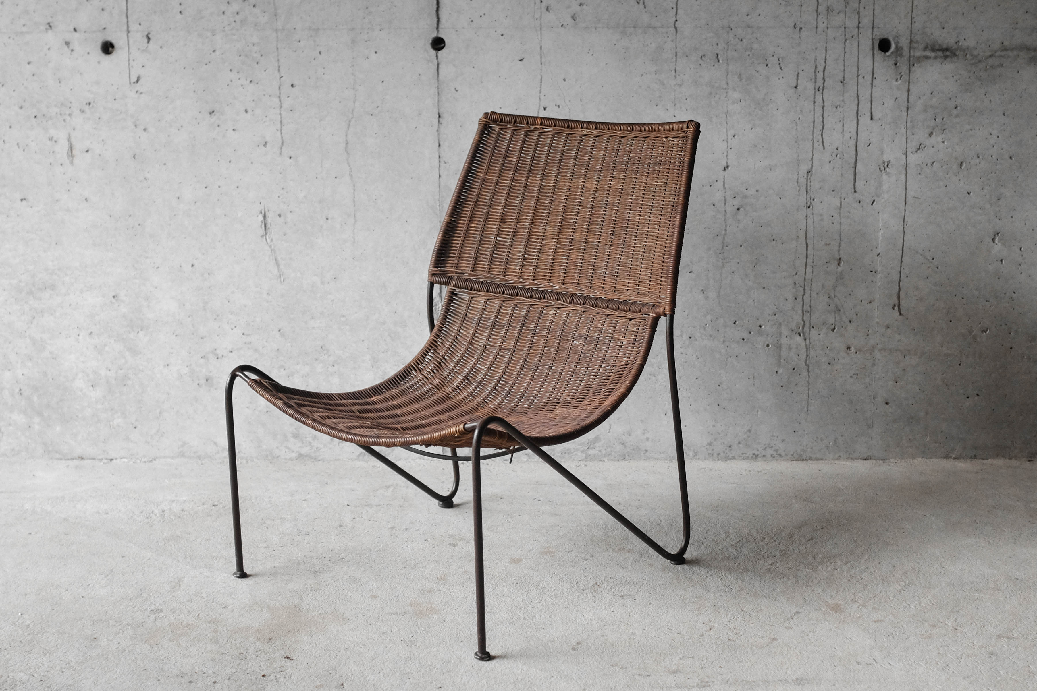 Frederick Weinberg USA rattan chair and metal structure, 1950