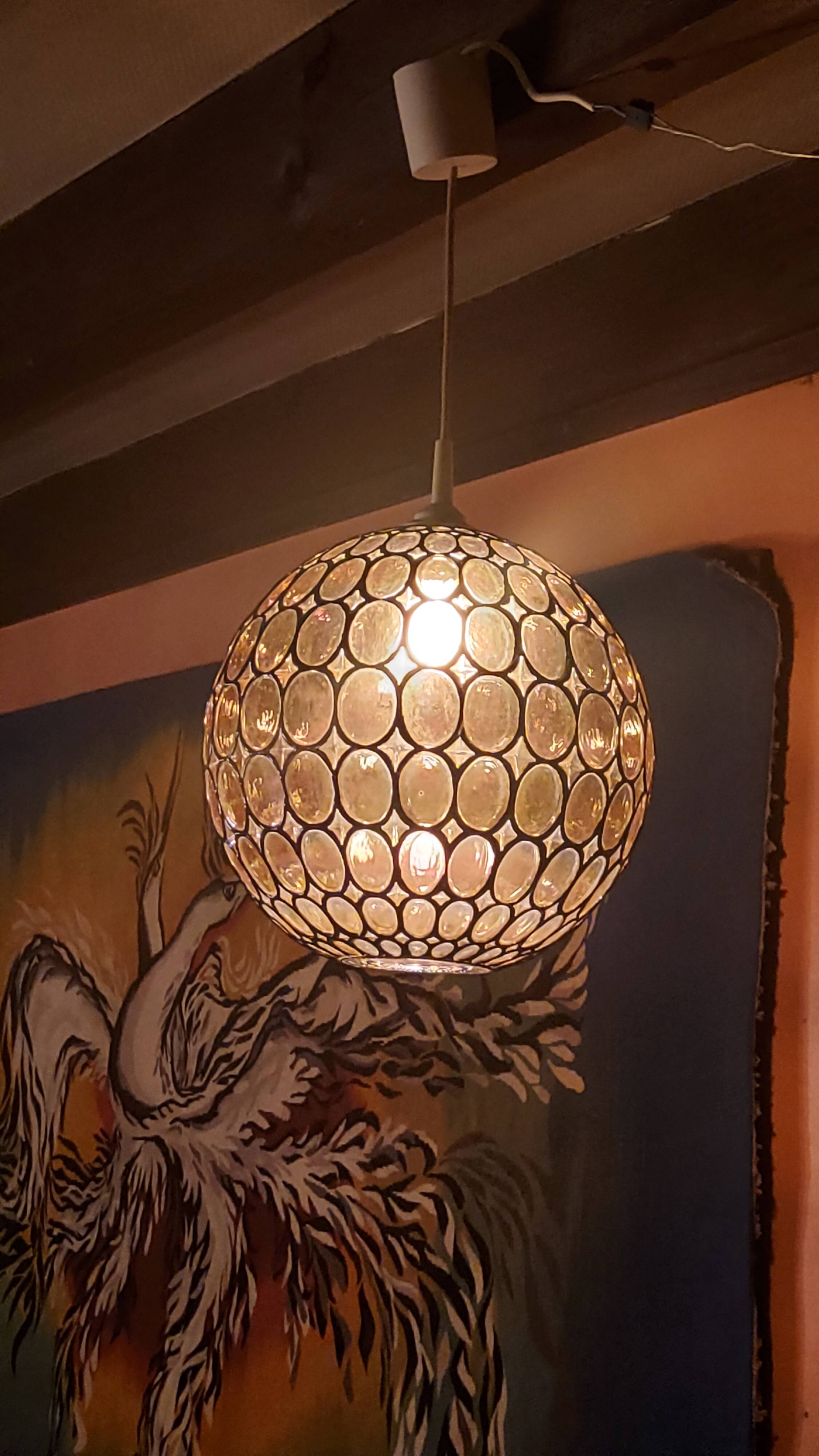Ball pendant light in orange and enameled glass from the 70s