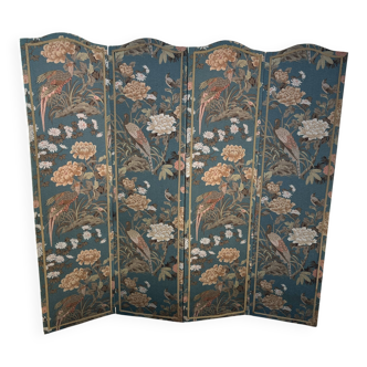 Vintage 4-panel screen with floral and bird pattern