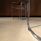 Pair of vintage armchairs, cognac leather and chrome steel 1970