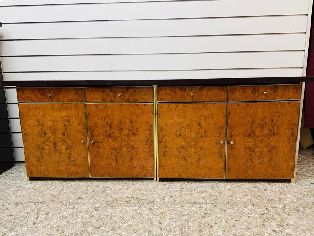 Modernist Sideboard in Radica and Gilded Metal, 1970s