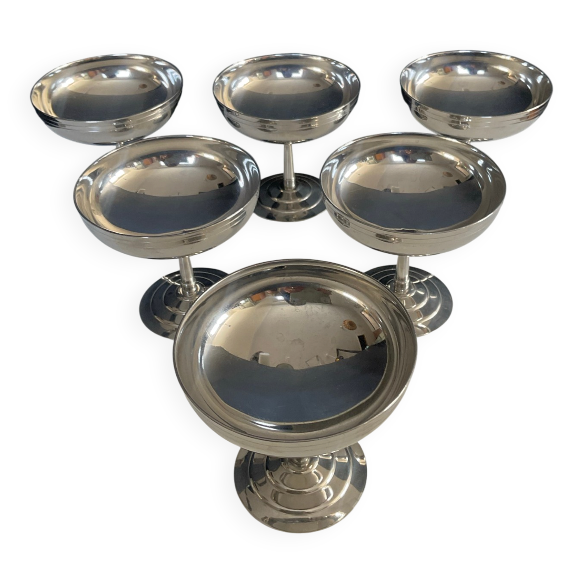 Set of 6 vintage stainless steel ice cream bowls