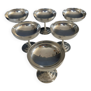 Set of 6 vintage stainless steel ice cream bowls
