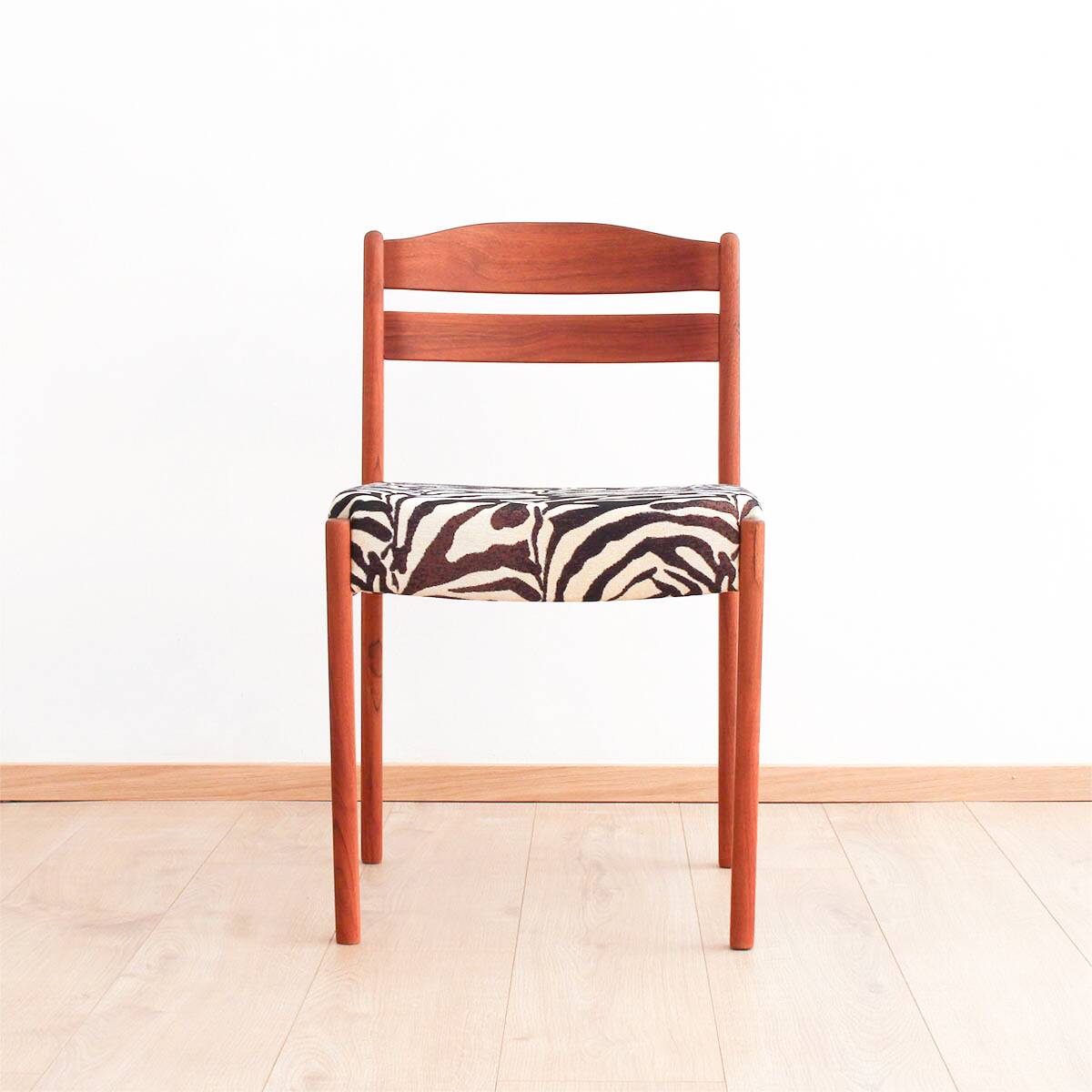 Danish teak dining chairs with zebra print from Boltinge Stølefabrik