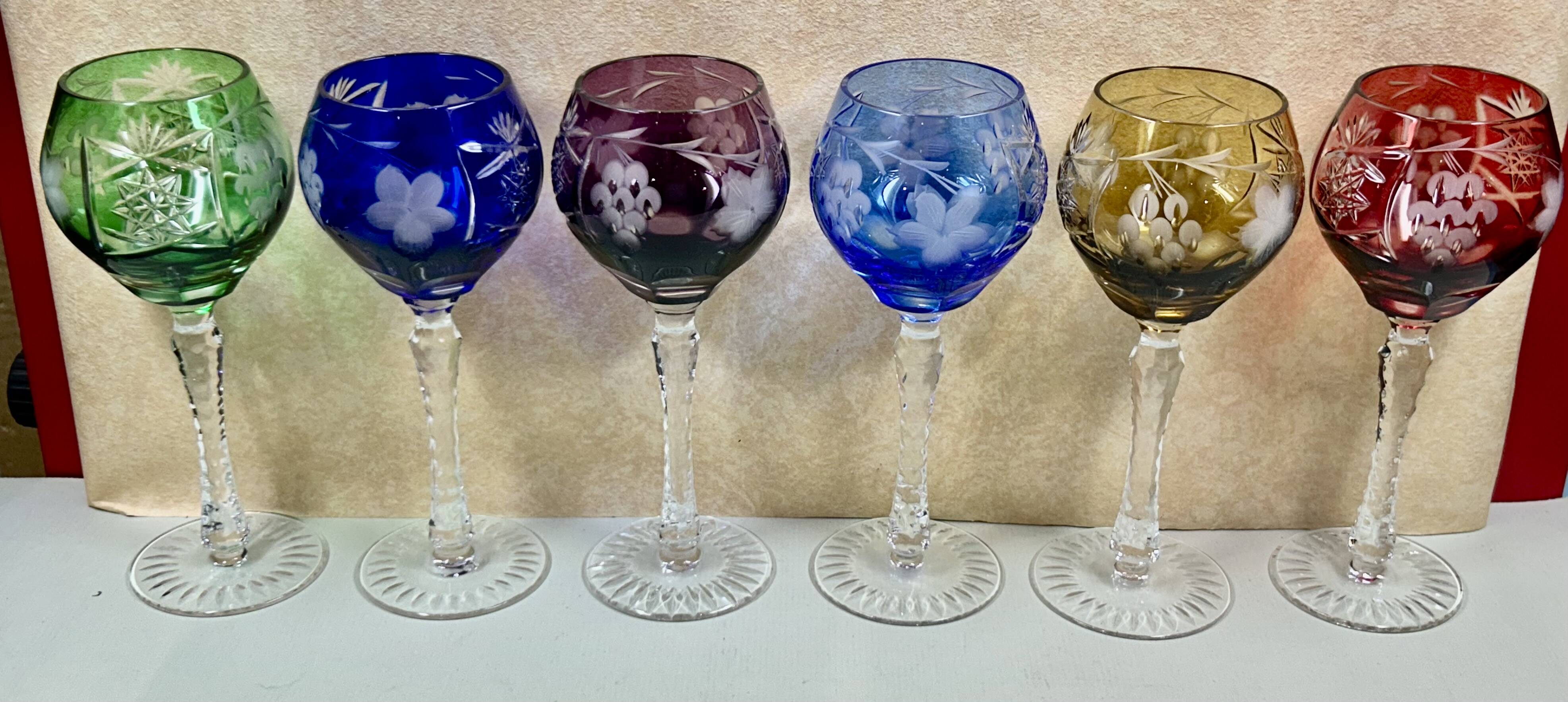Rhin Wine Glasses Roemer Cut Crystal Colours 21 cm Lorraine Crystal