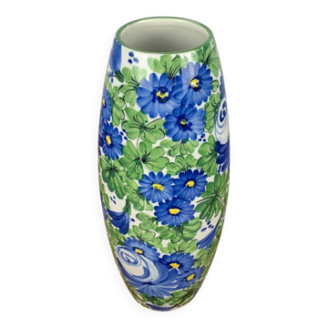 Vase Italien San Marino Titano, motif floral vert et bleu, MCM