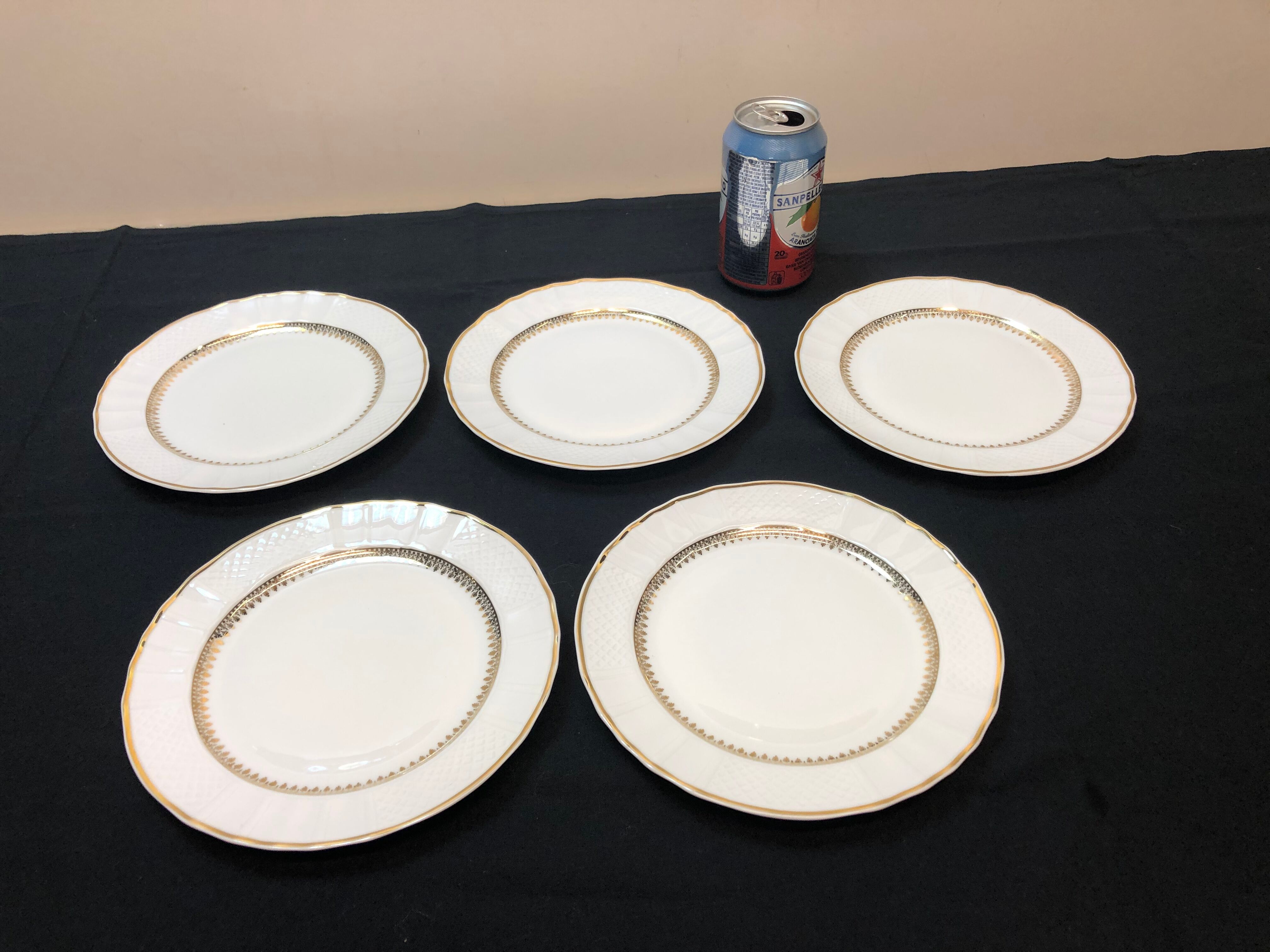 Limoges Bernardaud porcelain dessert plates - vintage co. 60s, white & gold