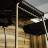 Contemporary Kitchen CounterStool Black Smoke Metal & Dark Brown Leather