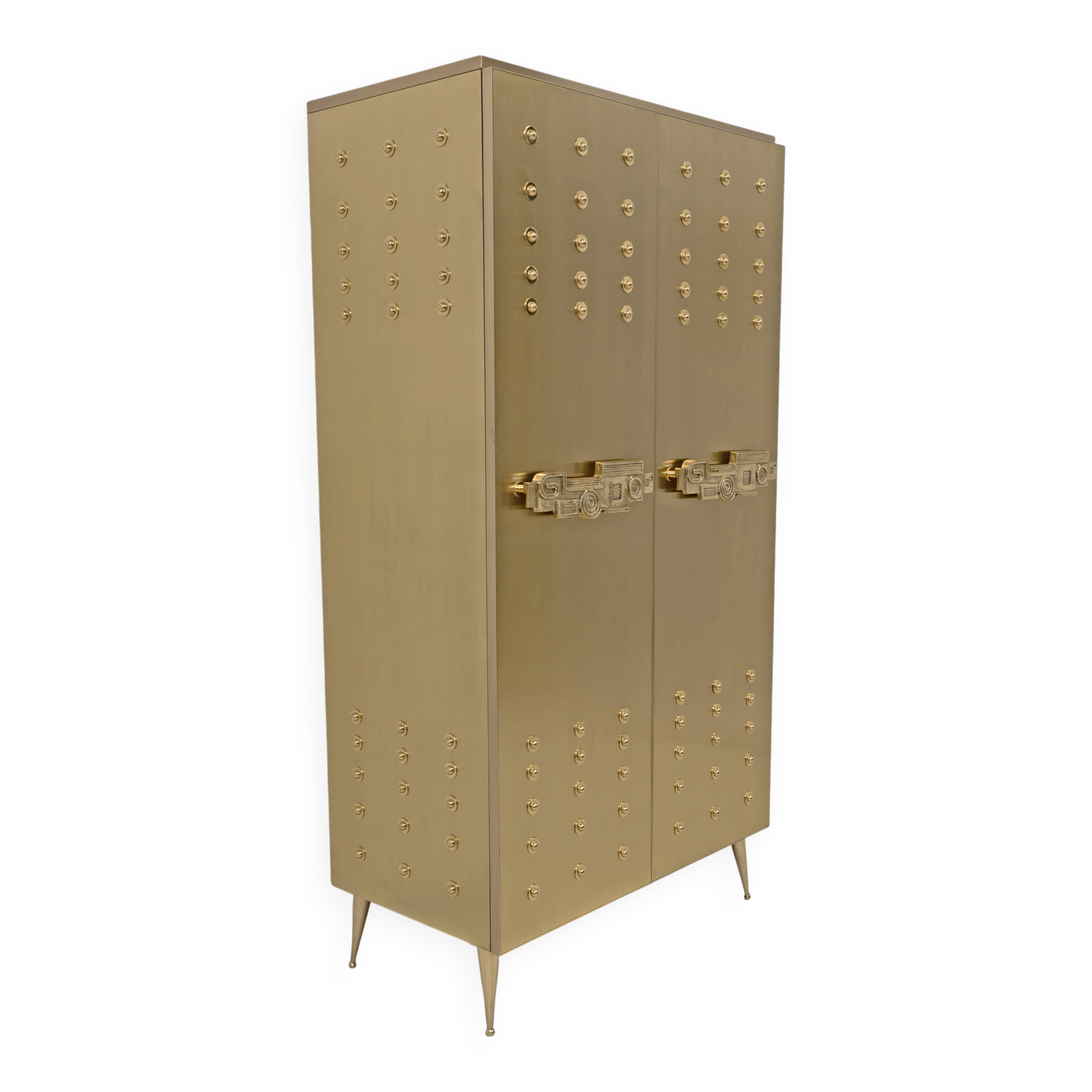 Italian Brass Bar Cabinet with Sculptural Cast Brass Handles