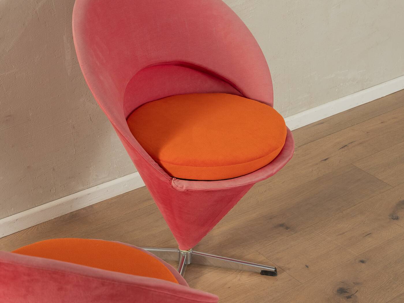 Cone chairs by Verner Panton for Gebrüder Nehl, original pink and orange upholstery, set of 2