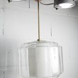 Chandelier 1930 double Opaline blown glass brass and copper