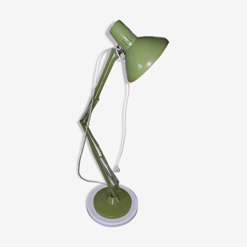 Vintage architect lamp, articulated on a “khaki” green painted metal base