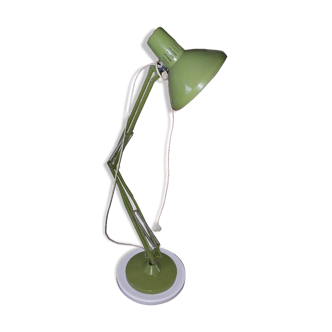 vintage architect lamp, articulated on a "khaki" green painted metal base