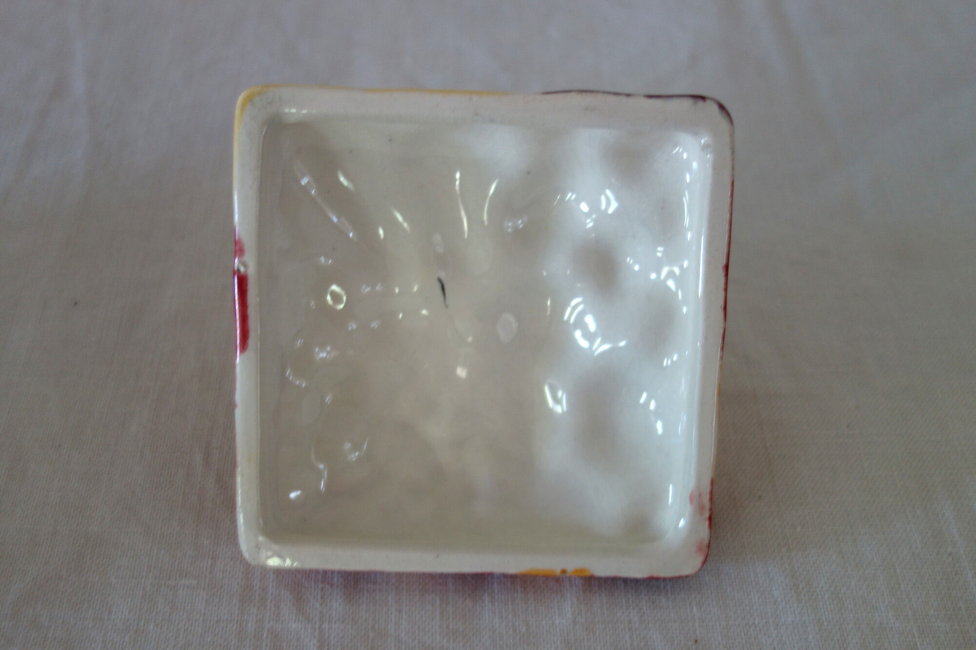 Old sweet jar / fruit basket, square shape, in Sarreguemines ceramic.