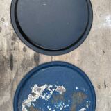 Set of two old painted sheet metal trays