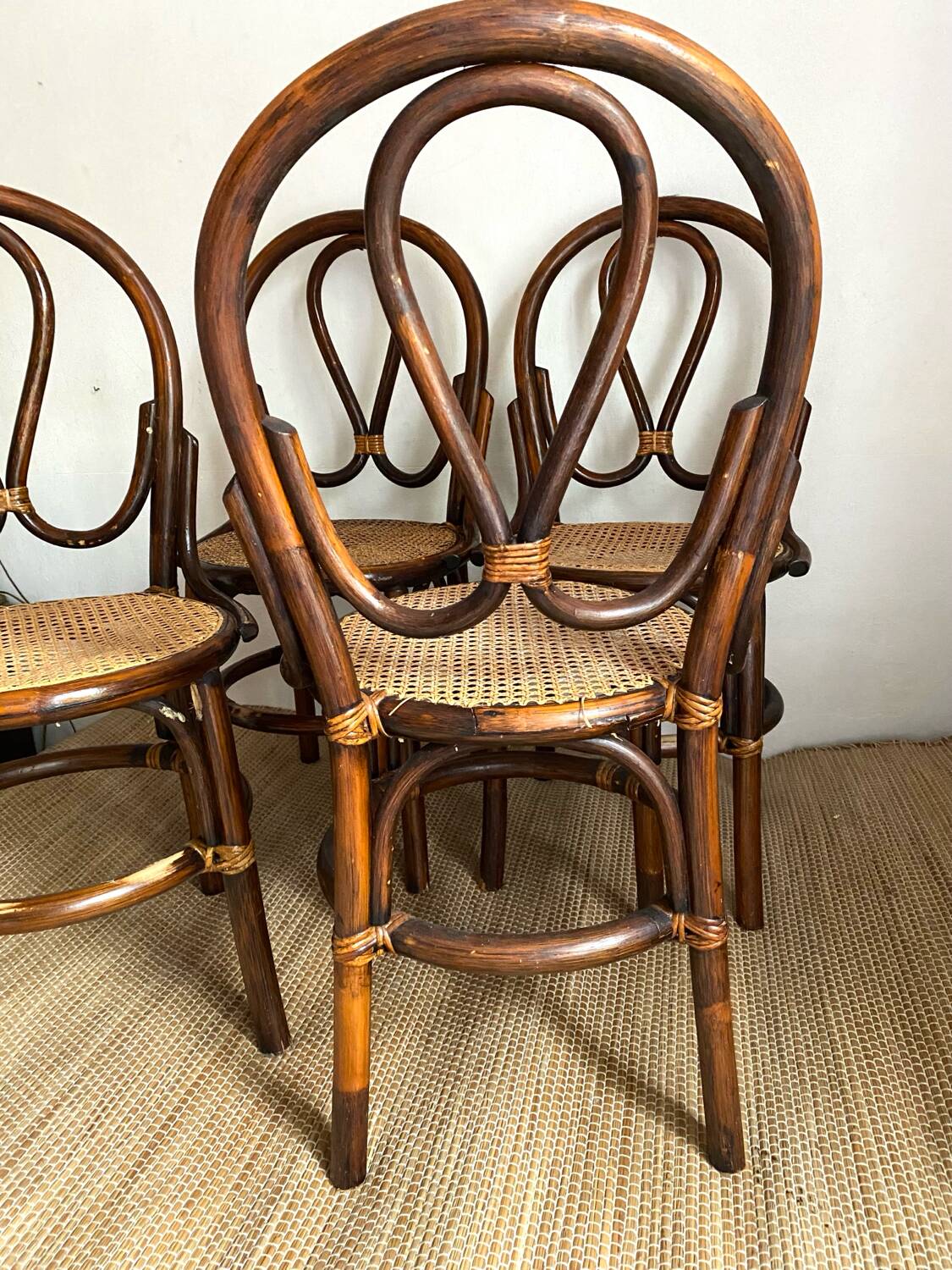 Rattan and cane bistro chairs