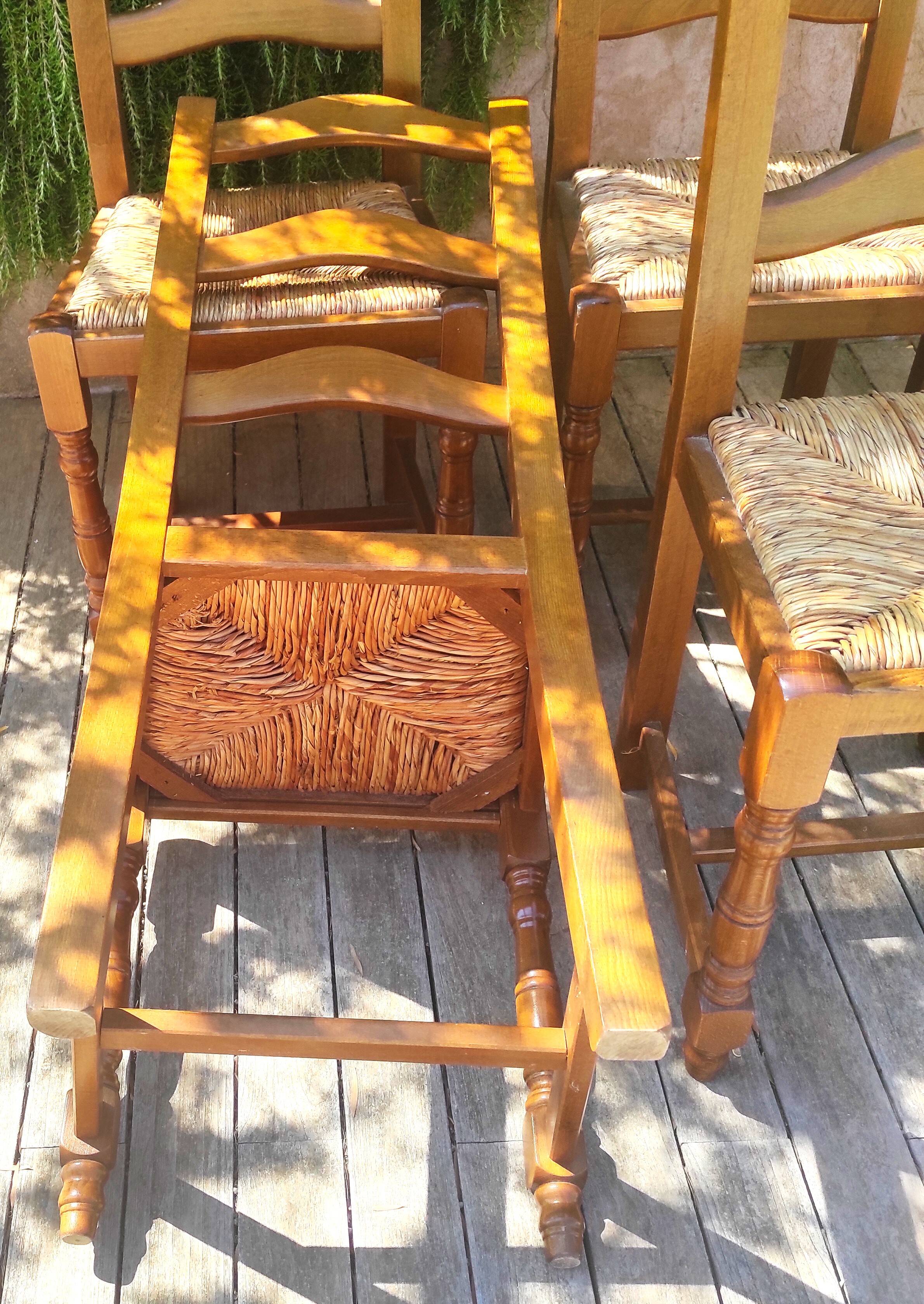 Rustic straw seat wooden chair / 1 set of 6 chairs